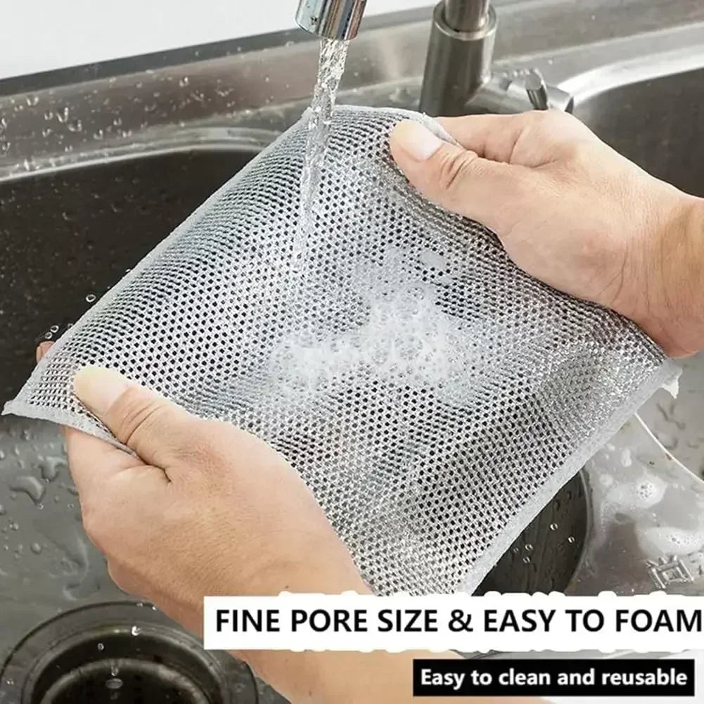 New Thickened Steel Wire Cleaning Cloth Non-Scratch Double-layer Iron Microfiber Mesh Dishrag Washing Pot Rags Kitchen Towels