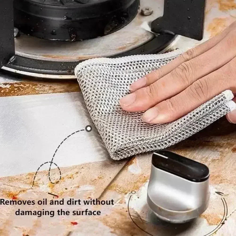 New Thickened Steel Wire Cleaning Cloth Non-Scratch Double-layer Iron Microfiber Mesh Dishrag Washing Pot Rags Kitchen Towels